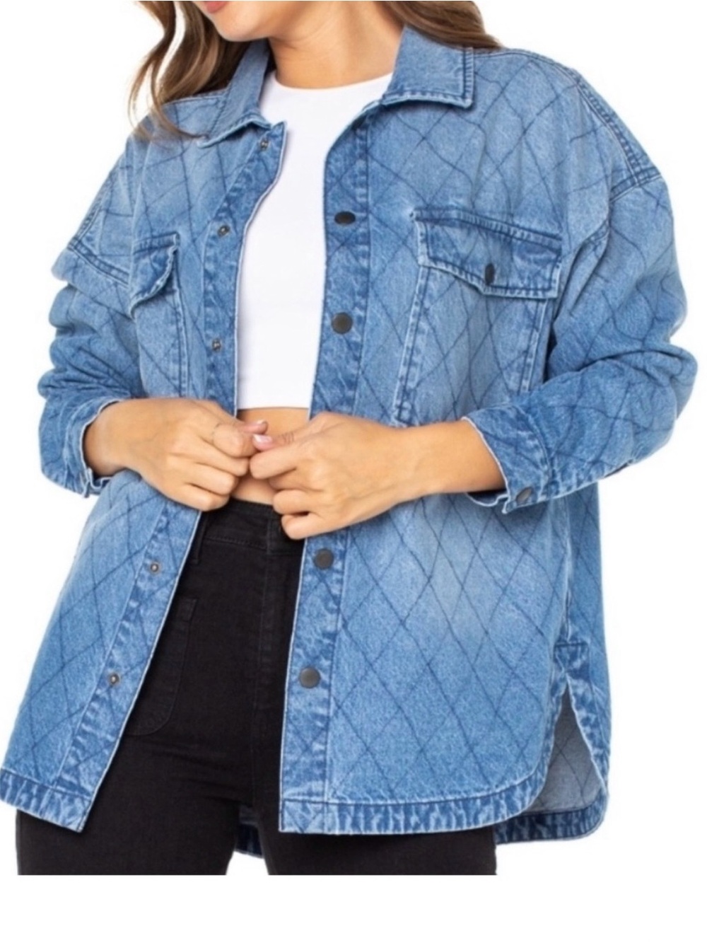 Celebrity Pink 100% Cotton Quilted Light Blue Denim Jacket